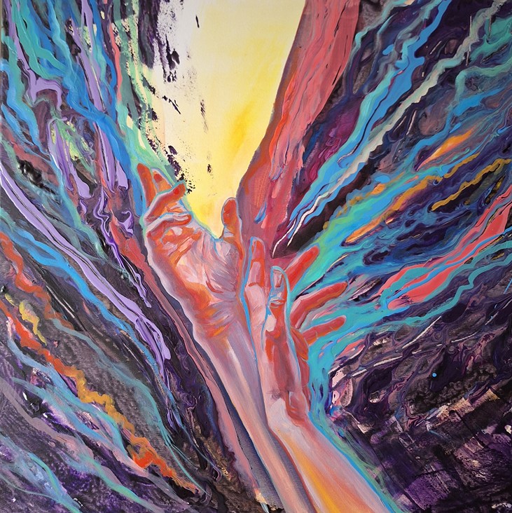 Dotek Inspirace, olej, akryl 50x50 cm