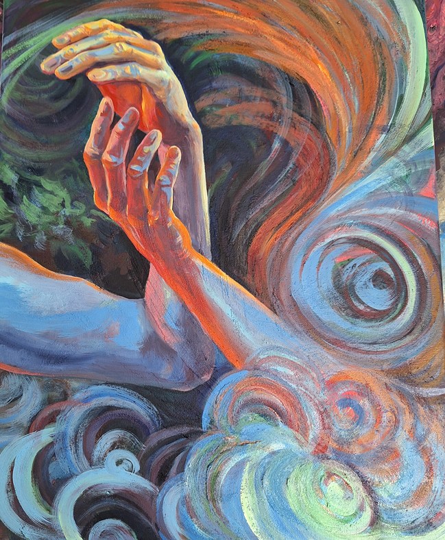 Vesmírný tanec, olej, 50x50 cm