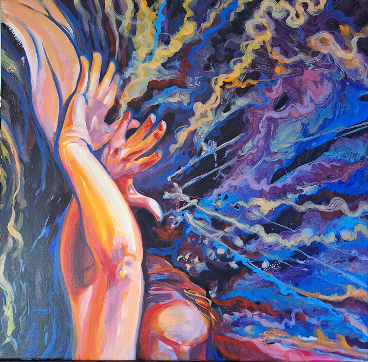 Doteky rytmu, olej, akryl, 50x50 cm