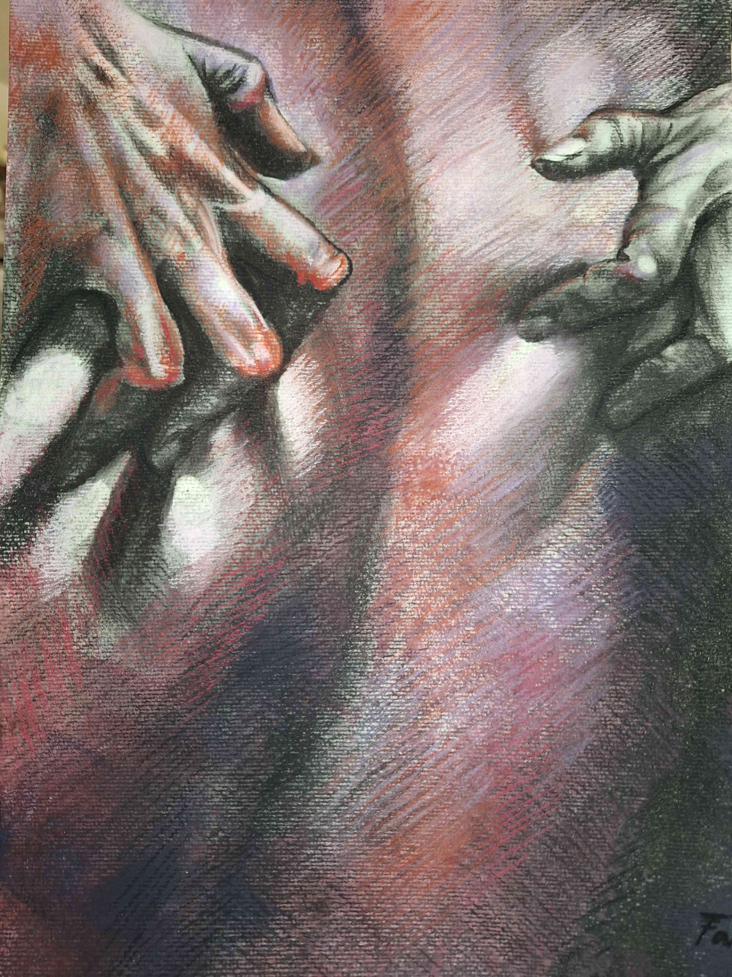Paměť dlaní, přírodní úhel, pastel, 43x53 cm