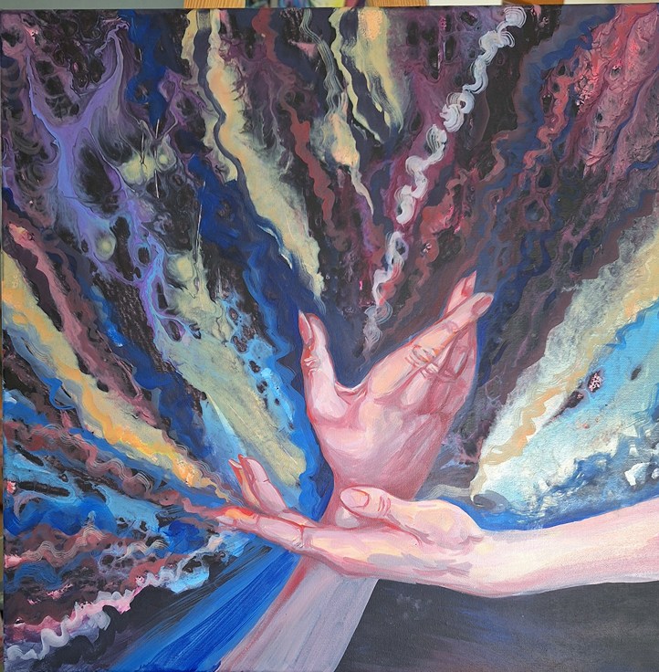 Přijetí, olej, akryl, 50x50 cm