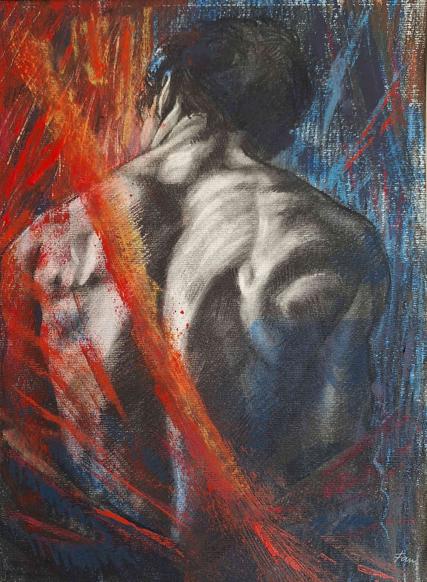 Vzpoura, přírodní úhel, akryl, 43x53 cm