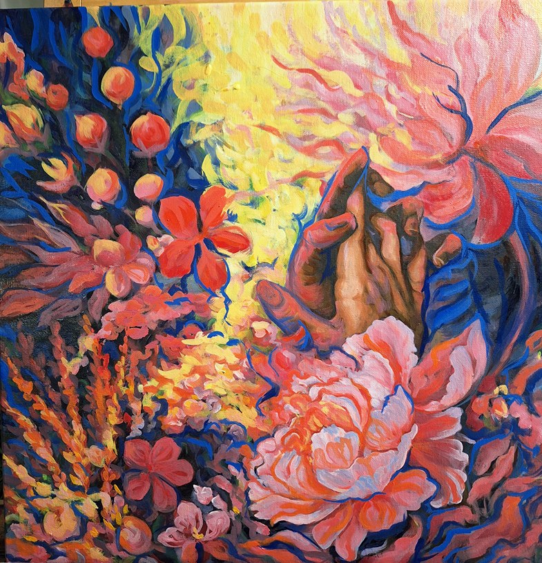 Modlitba k hojnosti, olej 50x50 cm