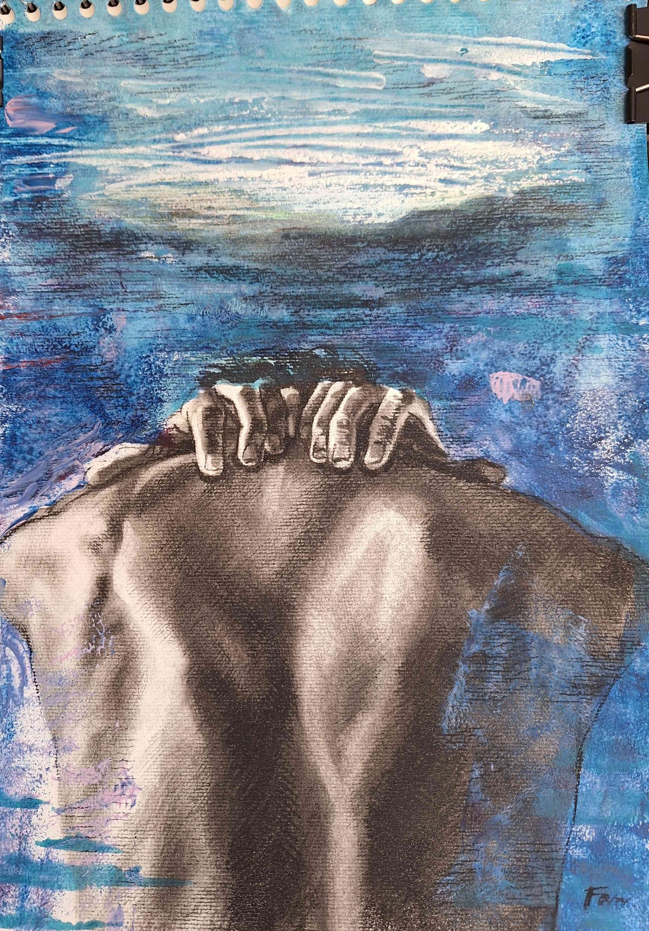 Hlubina, přírodní úhel, akryl, 43x53 cm