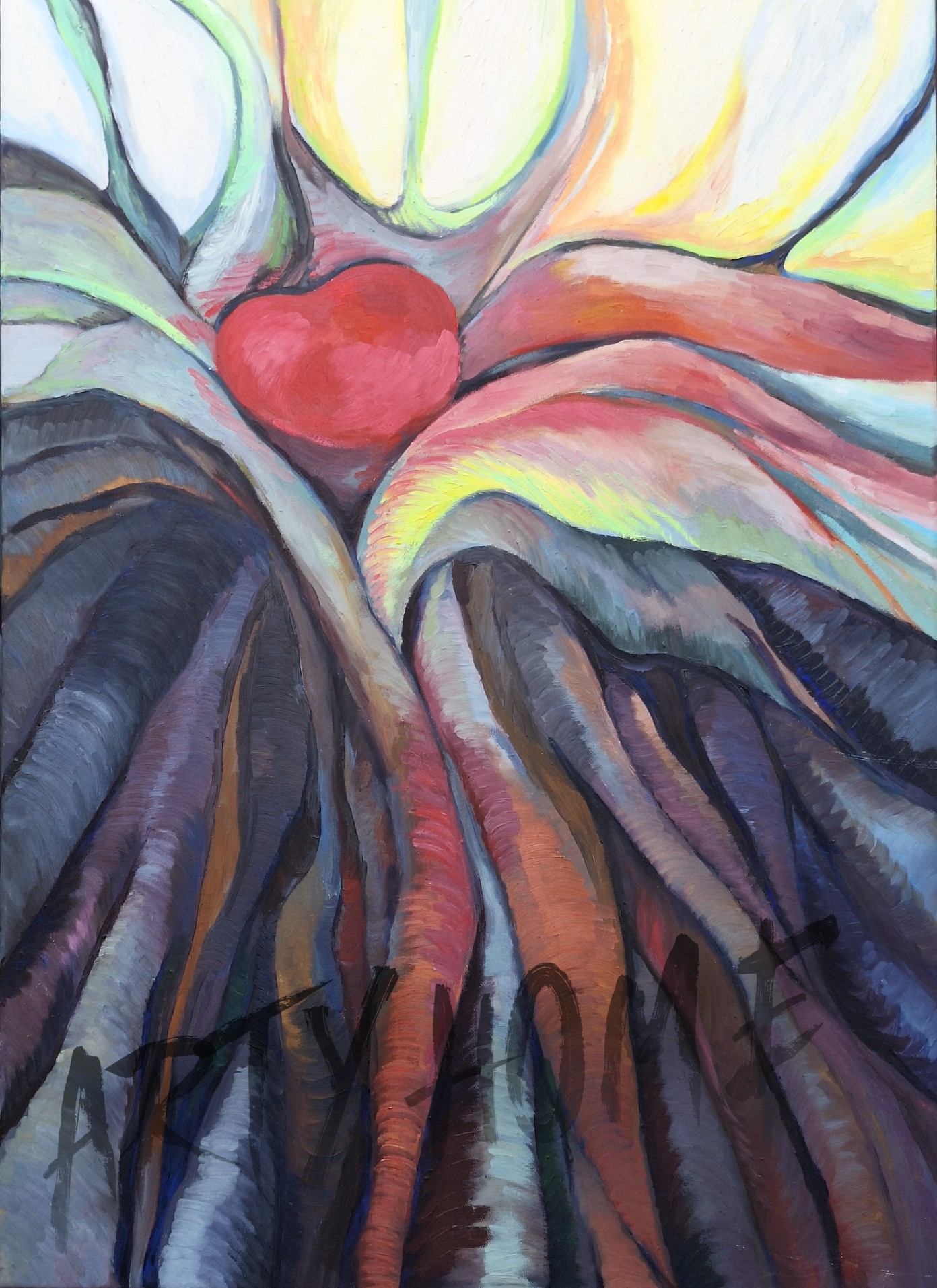 Srdce lotos, olej, 70x100 cm