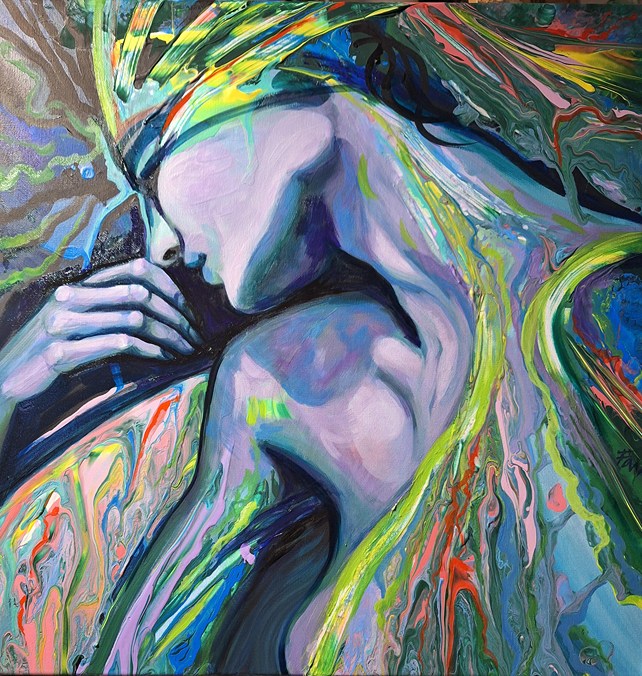 Intuice, olej, akryl 50x50 cm